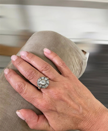 Bague Ensemble bague et boucles d'oreilles victoriennes en or et argent avec diamants 58 Facettes