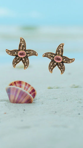 Boucles d'oreilles Boucles d'Oreilles Vintage Etoiles de Mer Tourmaline Diamants Email Or Jaune 18 Carats 58 Facettes BO241