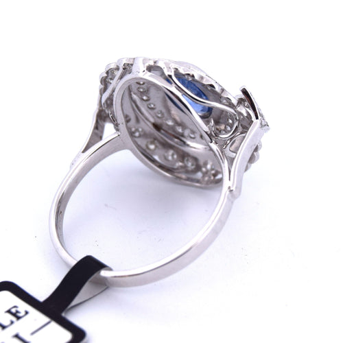 Bague 59 BAGUE OR BLANC - SAPHIR et DIAMANTS - ART DÉCO 58 Facettes