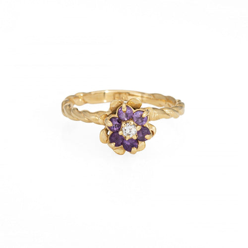Tulpenring aus Gelbgold und Amethyst-Diamanten 