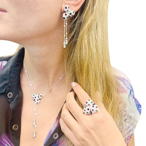 Boucles d'oreilles Boucles d'oreilles Cartier, "Caresse d'Orchidée", or blanc, diamants, pierres de couleur. 58 Facettes 33023