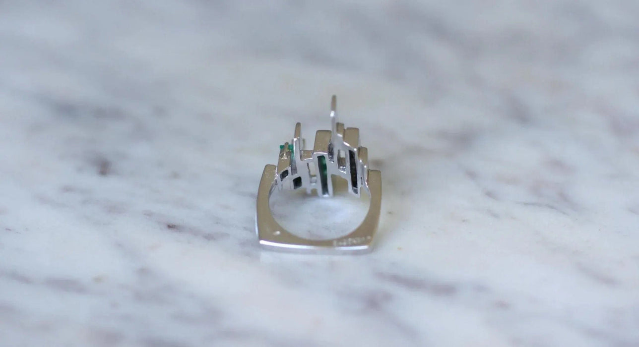 Jean Vendôme ring in white gold, diamonds, emeralds