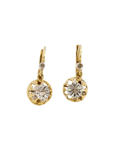 Boucles d'oreilles Dormeuses anciennes or jaune diamant taille rose 58 Facettes 1022.4