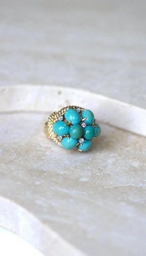 Bague 54 Bague Cocktail or jaune turquoises diamants 58 Facettes