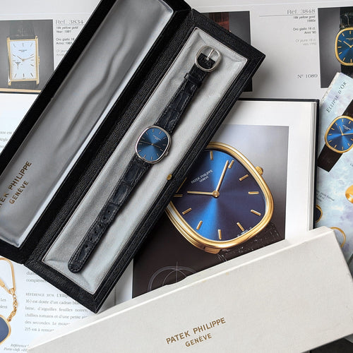 Montre Patek Philippe Golden Ellipse 3848 RARE White 18k Gold Circa 1990 Caliber 215 58 Facettes