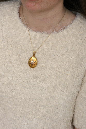 Pendentif Médaillon ancien étoile or rose et or jaune, perles fines 58 Facettes