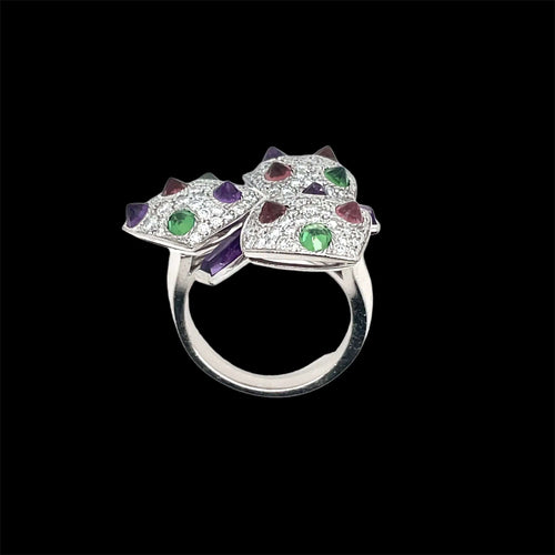 Bague 55 Cartier Diamond and Multi-Gem Caresse d'Orchidées Ring 58 Facettes
