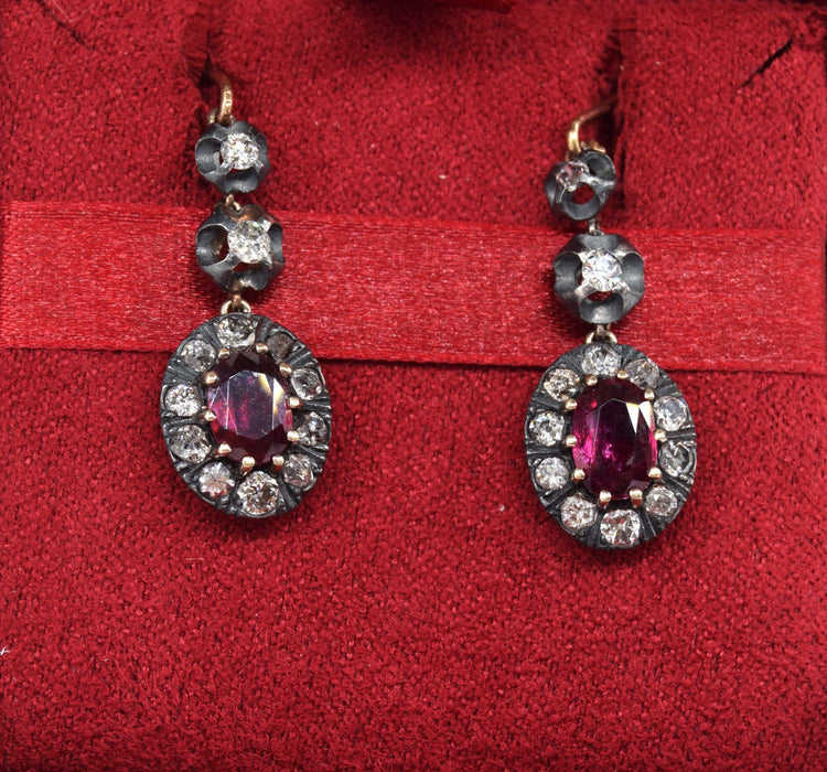 Boucles d'oreilles Boucles d'oreilles anciennes diamants rubis fin 19ème siècle 58 Facettes