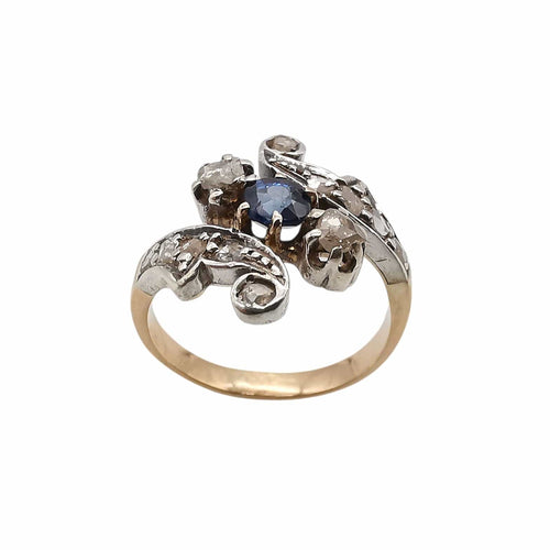 Zabytkowy pierścionek z szafirem i diamentami 