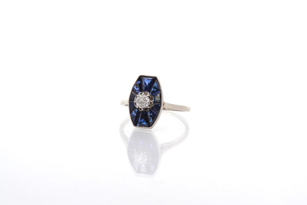 Ring Art Deco diamond and synthetic sapphires