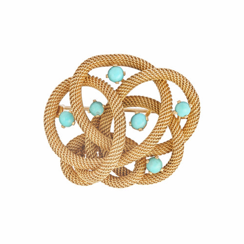 Broche Broche Vintage Nœud Torsadé Or Jaune Turquoises 58 Facettes BRO70