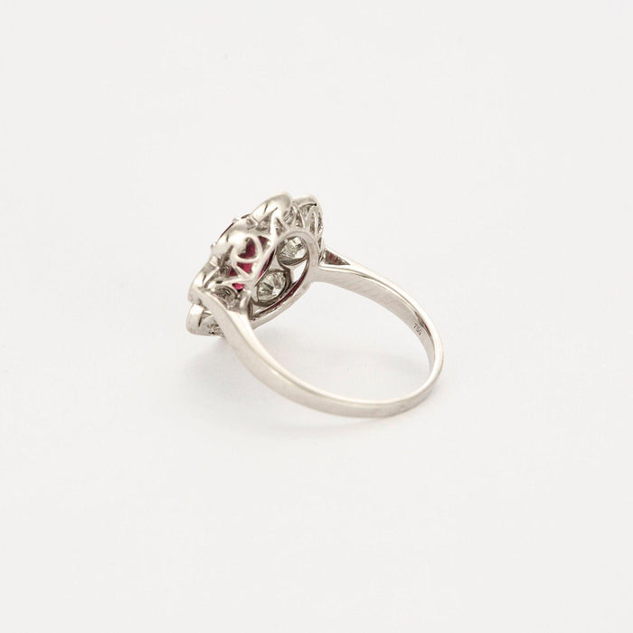 Bague 52 Bague marguerite platine et or blanc, rubis et diamants 58 Facettes