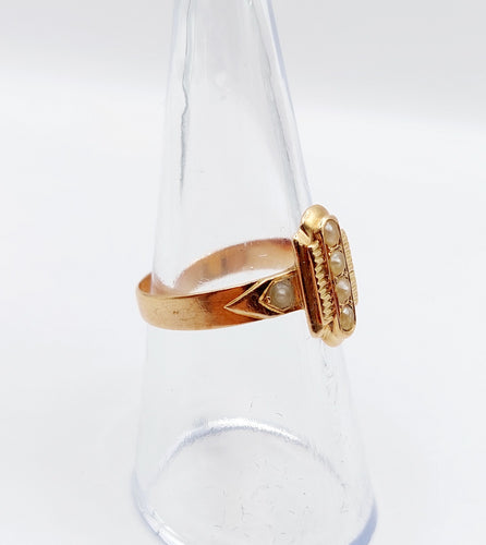 Bague 54.5 Bague marquise victorienne or rose ornée de perles dans une monture finement travaillée 58 Facettes A04592