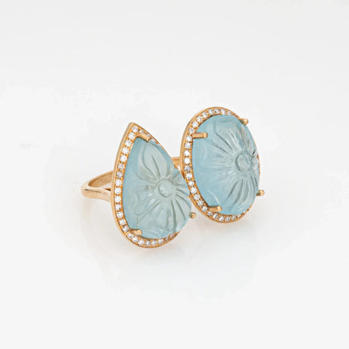 Bague carved aquamarine Ring diamond 58 Facettes G13529