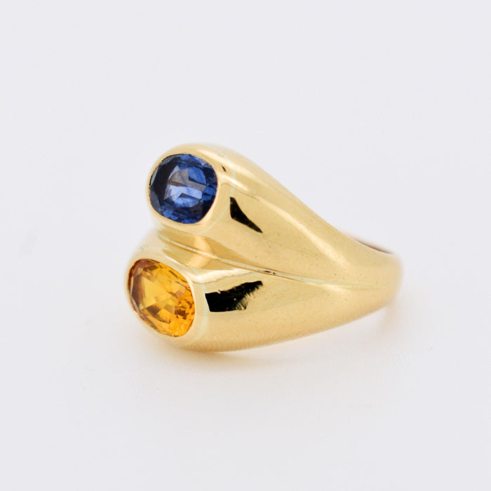 Bague double Jonc or jaune, saphir jaune, saphir bleu 58 Facettes 381