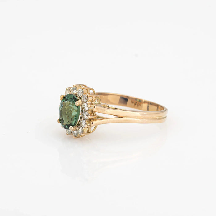 Grüner Turmalin-Diamant-Ring, Vintage-Gold-Prinzessin-Edelstein-Verlobungsring