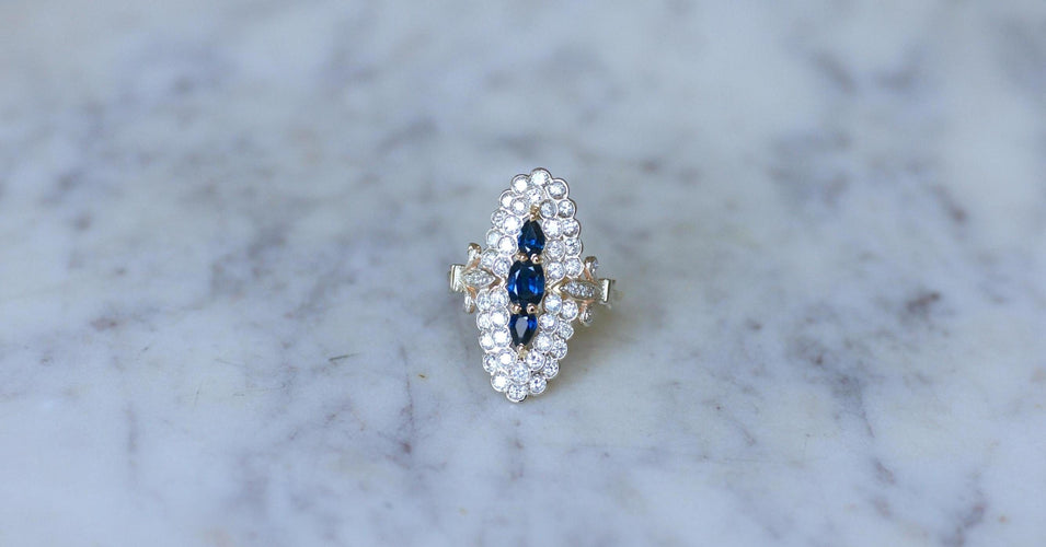 Bague 53 Bague Marquise Saphirs et Diamants Or Jaune 58 Facettes