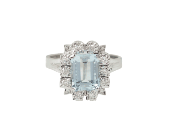 Bague 50 Bague en or blanc, aigue marine et diamants 58 Facettes 33149