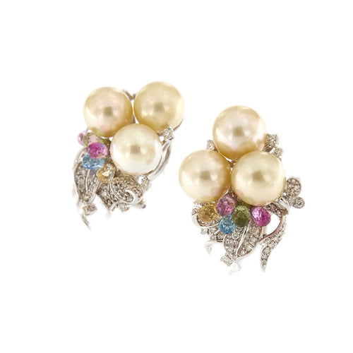 Boucles d'oreilles Boucles d'oreilles perles pierres de couleur et diamants 58 Facettes 30438