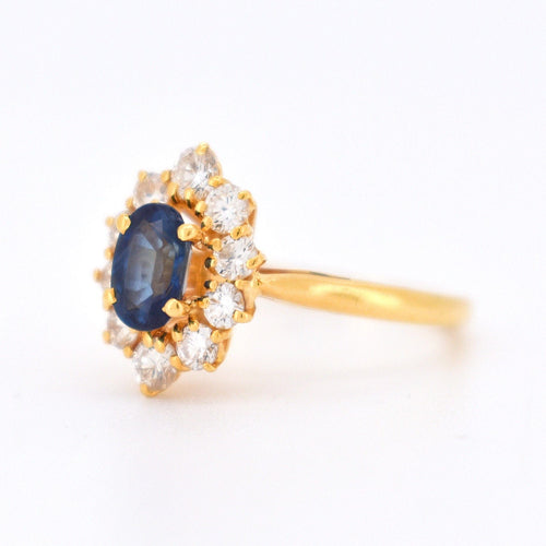 Bague 50 Bague Vintage Or 18 Carats, Saphir Naturel et Diamants - Circa 1980 58 Facettes 321