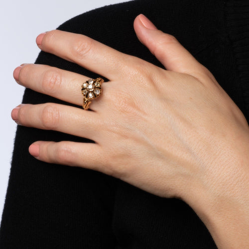 Bague 59 Bague en or jaune avec diamants de style victorien antique, bijoux fins 58 Facettes G13722