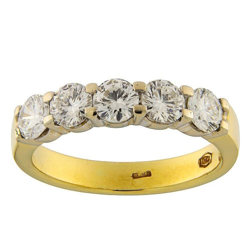 Gullring i gult og hvitt gull med 5 briljantslipte diamanter, 1,54 ct 