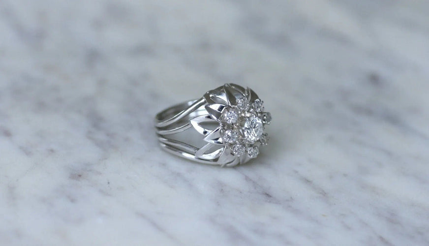 Bague 55 Bague Cocktail Diamants Or Blanc et Platine 58 Facettes