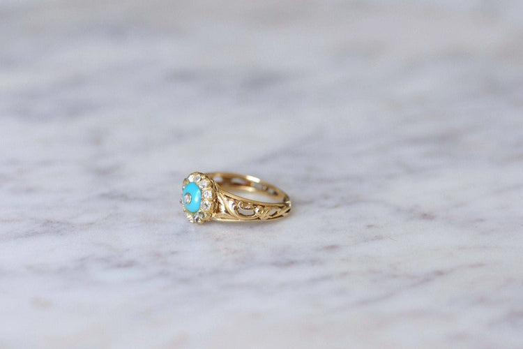 Bague 55 Bague ancienne pâte de verre turquoise et diamants 58 Facettes
