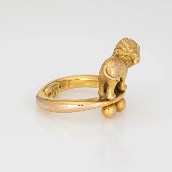 Bague Ring debout lion sz 6.5 bande 14k jaune or bijoux de biens d'animaux fins 58 Facettes G13678