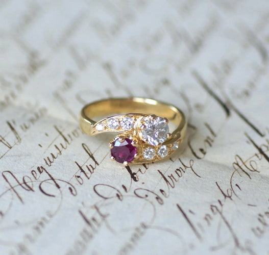 Bague 58 Bague or jaune Toi et Moi Rubis et Diamants 58 Facettes