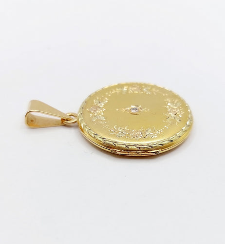 Pendentif Pendentif porte-photo Art nouveau en or 18k, couronne de fleurs et diamant 58 Facettes A06569