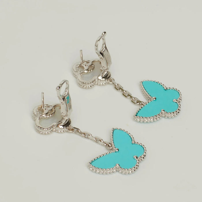 Boucles d'oreilles Van Cleef & Arpels - Boucles d’oreilles Lucky Alhambra turquoise en or blanc 58 Facettes