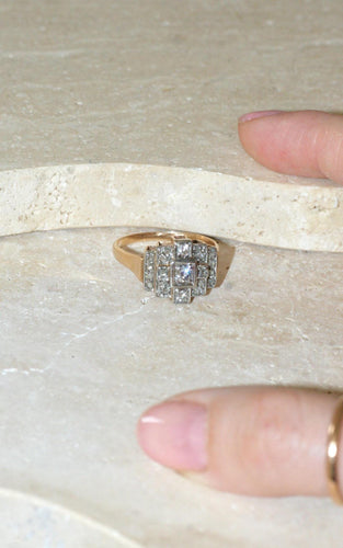 Bague 62 Bague Art Déco Tank Escalier or rose, platine, diamants 58 Facettes