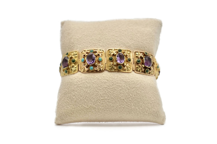 Antyczna bransoletka z żółtego złota i ametystu