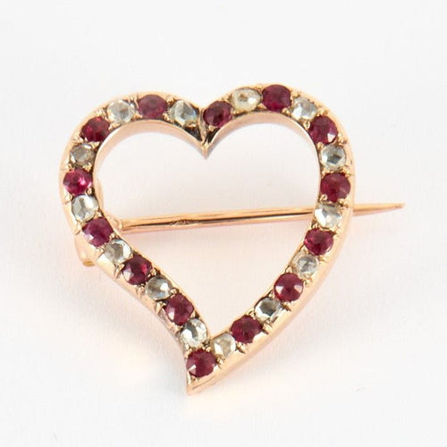 Broche Broche Cœur Rubis Diamants Fin 19ème siècle 58 Facettes LOT 1016