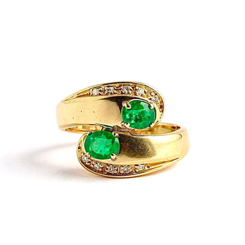 Bague 54 Bague vintage Toi et Moi or jaune diamants et émeraudes 58 Facettes