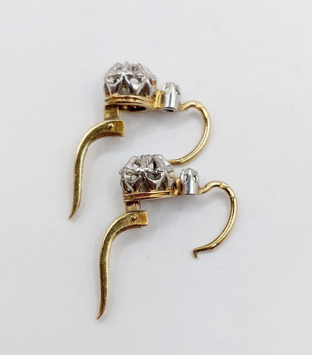 Boucles d'oreilles Dormeuses or jaune, diamants taille ancienne et diamant taille rose (circa 1900) 58 Facettes A05647