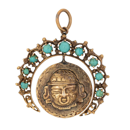 Pendentif Vintage Turquoise Aztec Calendar Pendant 58 Facettes G13626
