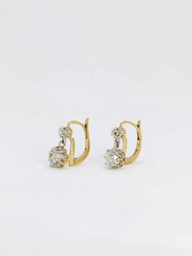 Boucles d'oreilles Dormeuses or diamants taille ancienne 2,4 ct 58 Facettes J267