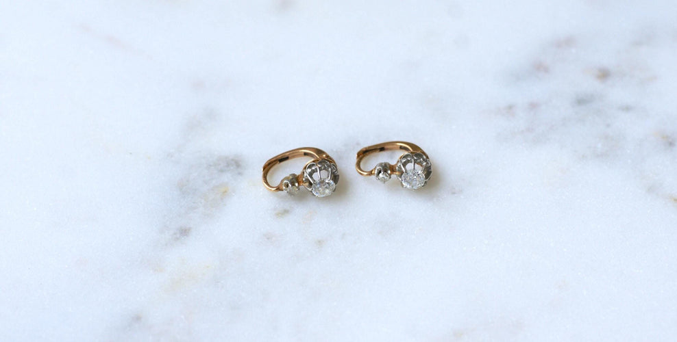 Boucles d'oreilles Dormeuses Diamants 0.60 Ct Or Rose et Platine 58 Facettes