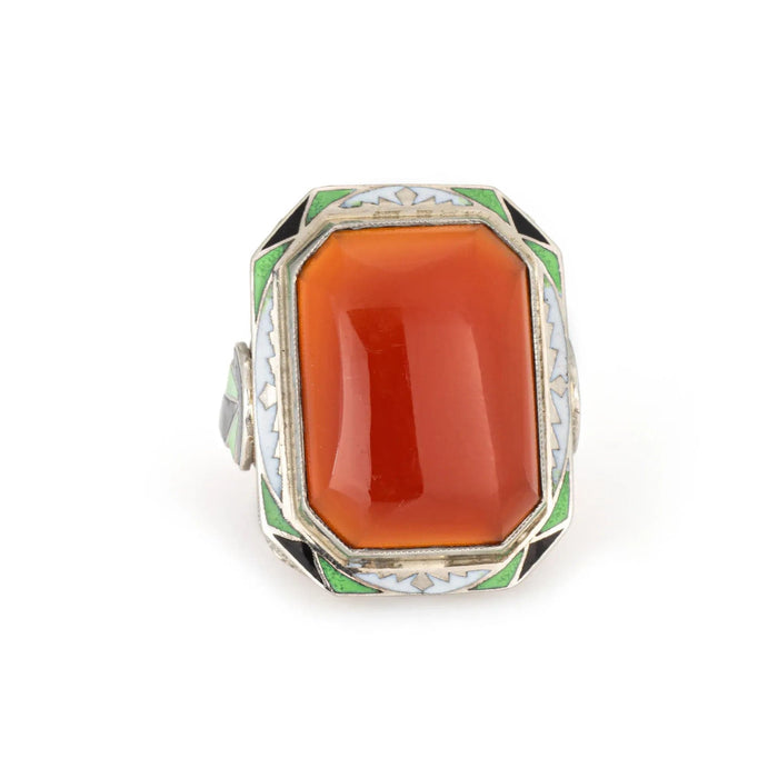 Bague 50 Vintage Art Déco carnelian enamel ring 58 Facettes G13573