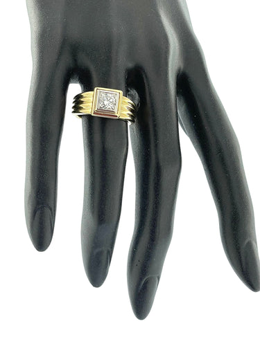 Bague 56 Bague chevalière certifiée HRD en or jaune et blanc 58 Facettes