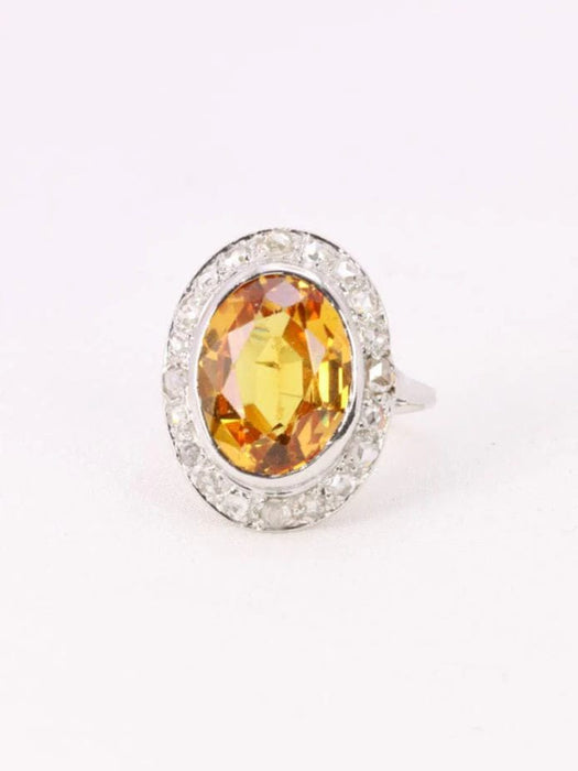 Bague 51 Bague cocktail or blanc citrine 5 carats diamants 58 Facettes J416