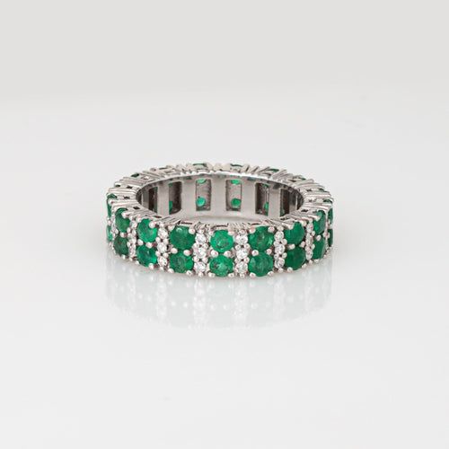 Double Row Emerald Diamond Eternity Ring Sz 7 Estate Platinum Gemstone Band 58 Facettes G14116