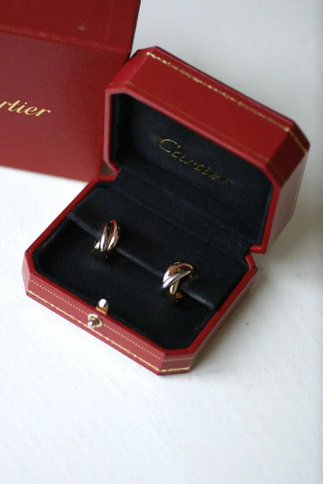 Boucles d'oreilles Créoles Cartier Trinity Trois Ors Petit Modèle 58 Facettes