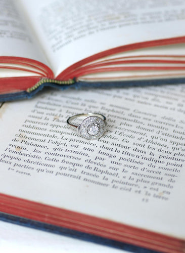 Bague 54 Bague Cible Art Déco Diamants 0,75 Ct sur Or blanc et Platine 58 Facettes