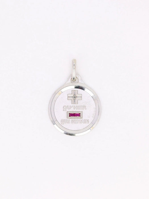 Pendentif AUGIS - Médaille amour ronde or blanc diamant rubis 58 Facettes J630