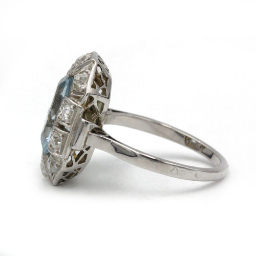 Bague 55 Bague Art-Déco - Platine - Aigue Marine et diamants 58 Facettes 1215