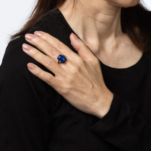 Bague Bague Art déco vintage en lapis-lazuli émaillé, or jaune 14 carats, taille 6,25, bijoux fins 58 Facettes G14043