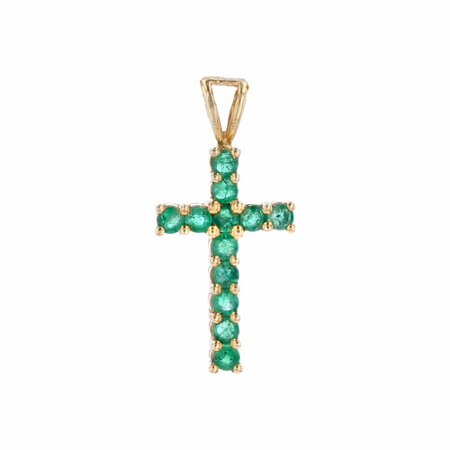 Collier Croix or jaune émeraudes 58 Facettes 24-328B